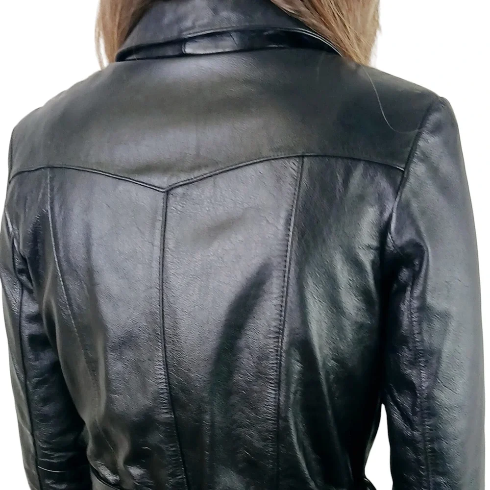 Colebrook SZ M 90's Y2K Genuine Leather Jacket Tie Waist Black